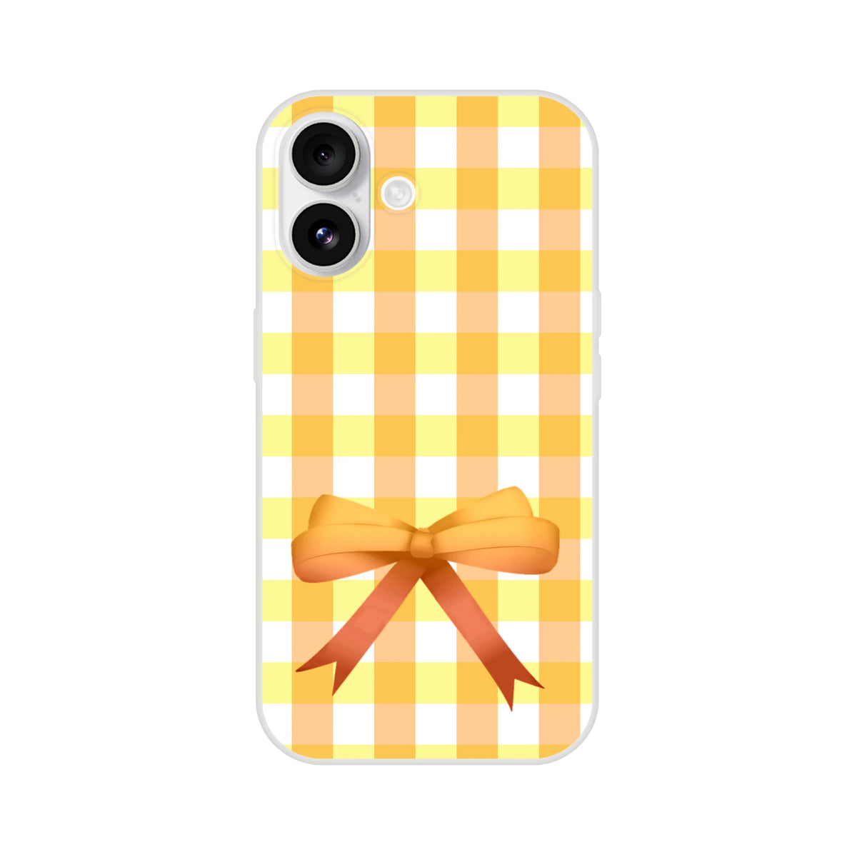 Yellow gingham bow iPhone case (13-15) with coquette aesthetic.