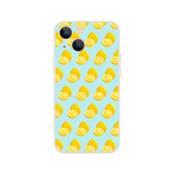Pastel blue iPhone case featuring a vibrant yellow whole and sliced lemon pattern for summer protection.