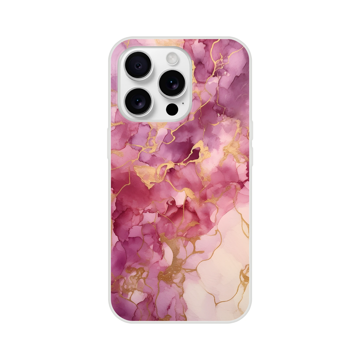 Pink marble iPhone case with blush rose gold abstract veins; slim matte shell for iPhone 13–16.