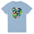Chill Dog T-Shirt women's graphic tee on light blue, dog in sunglasses with green popsicle and splash art.