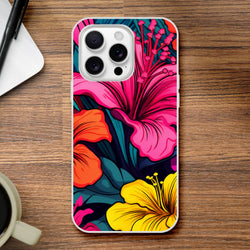 Colourful tropical hibiscus iPhone case (13–16), slim floral cover with matte finish