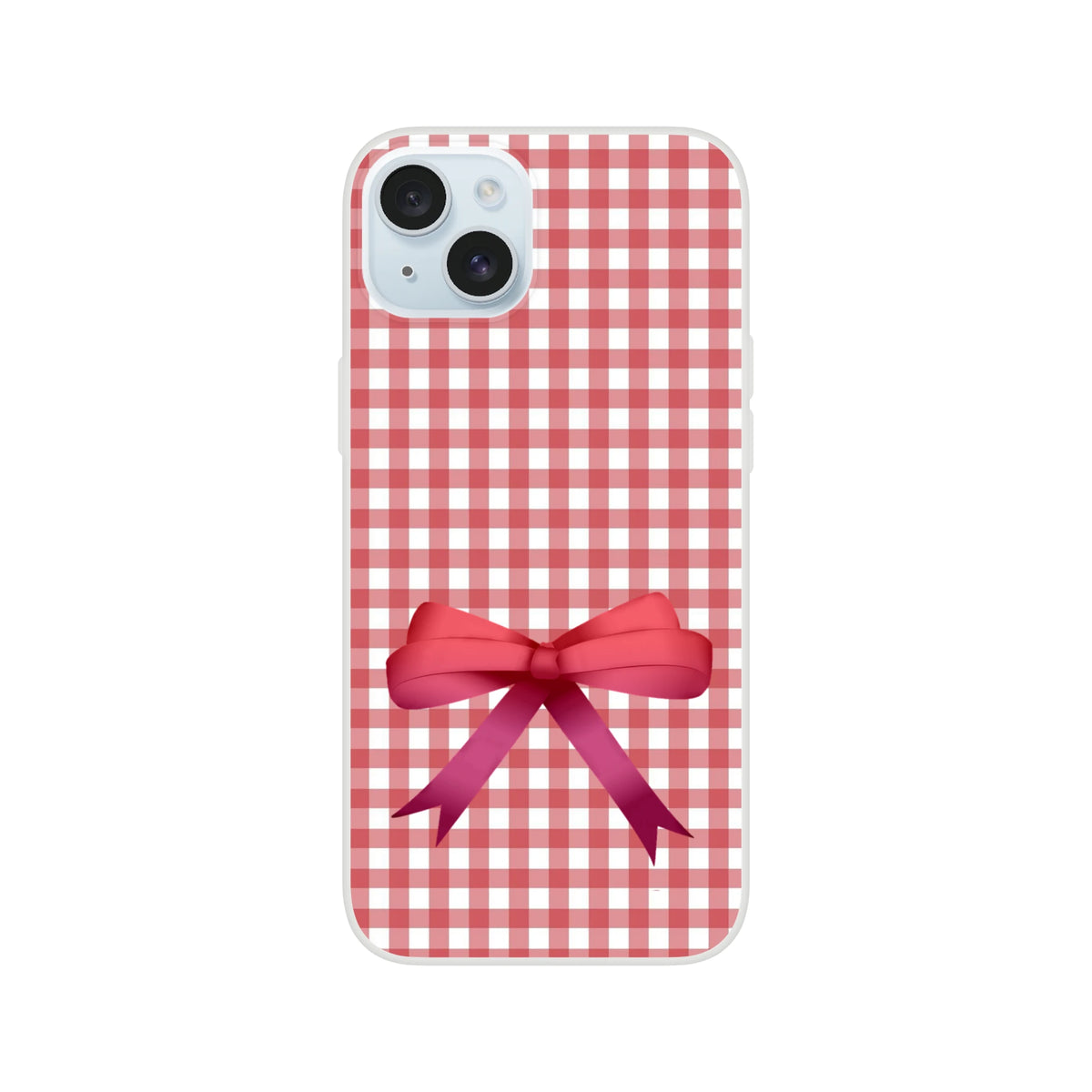 Red gingham bow iPhone case (13-16) with a cute coquette aesthetic; slim, protective design.
