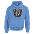 Blue men's teddy bear hoodie with vibrant dripping graffiti bear graphic; 50/50 cotton-poly blend, sizes S–XL.