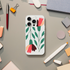 Floral clear iPhone case with green leaves and pink blossoms, slim protective cover for iPhone 13-16