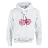 White cotton-blend hoodie with glitter ball cherries graphic and front pouch pocket
