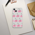 Transparent iPhone case with pink glitter ball cherries pattern for iPhone 13-16; slim, flexible protective cover.