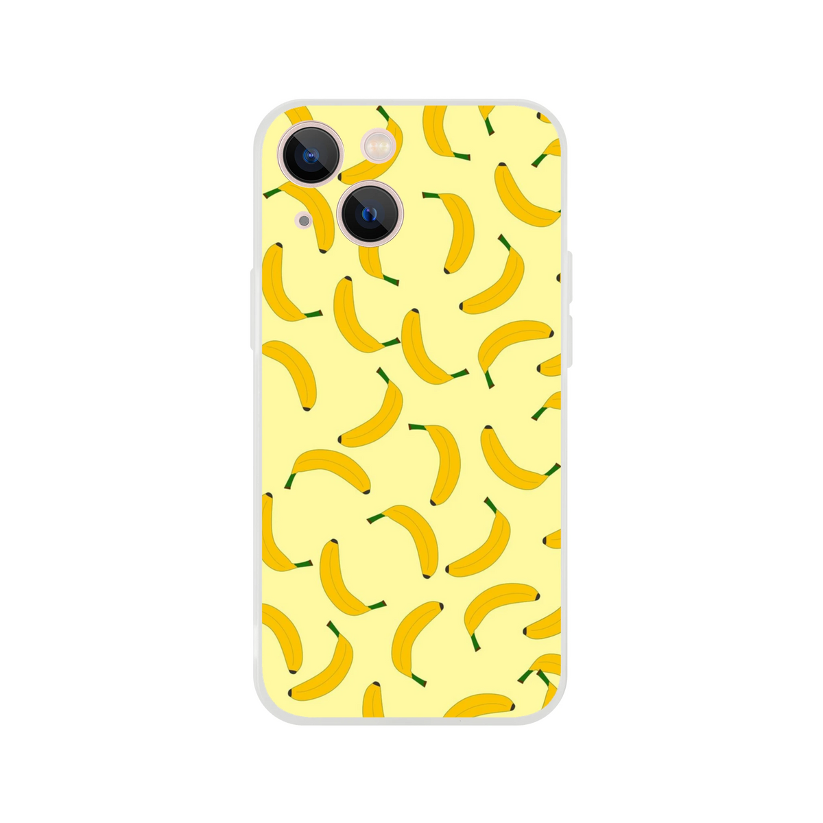 Banana-pattern iPhone case for iPhone 13-16, yellow fruit print on pale-yellow background.