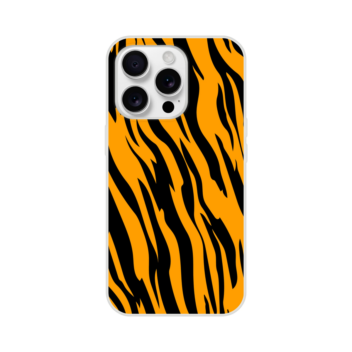 Orange and Black Tiger Print iPhone Case (13–16) with slim matte shell and bold animal aesthetic.