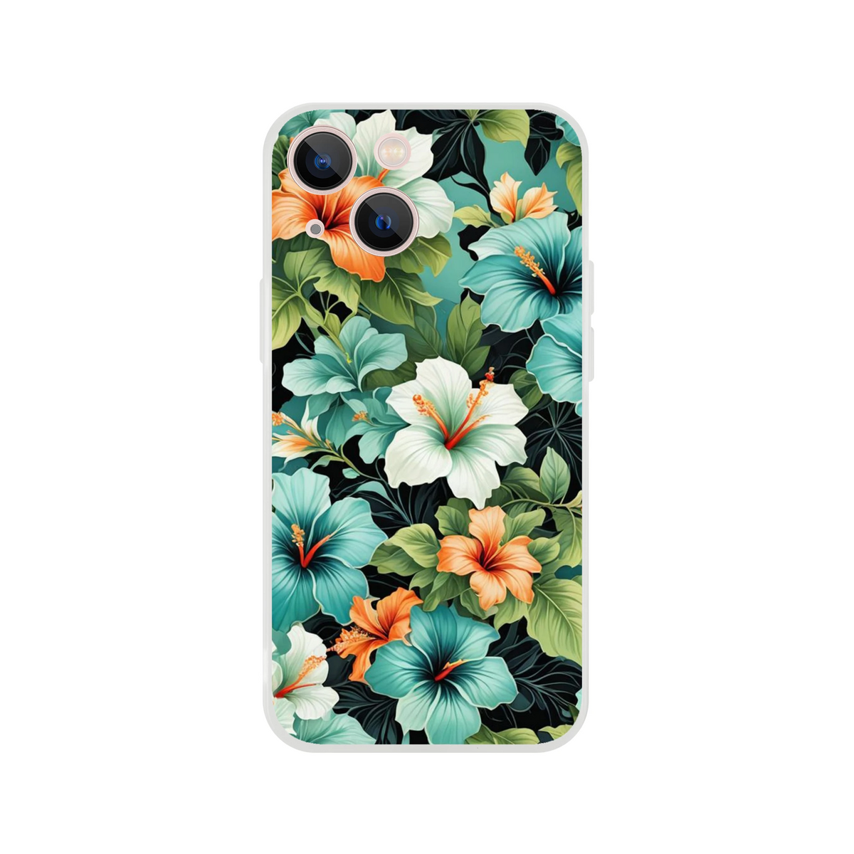 Tropical hibiscus Hawaiian floral iPhone case (13-16) with a slim matte shell and long-lasting print