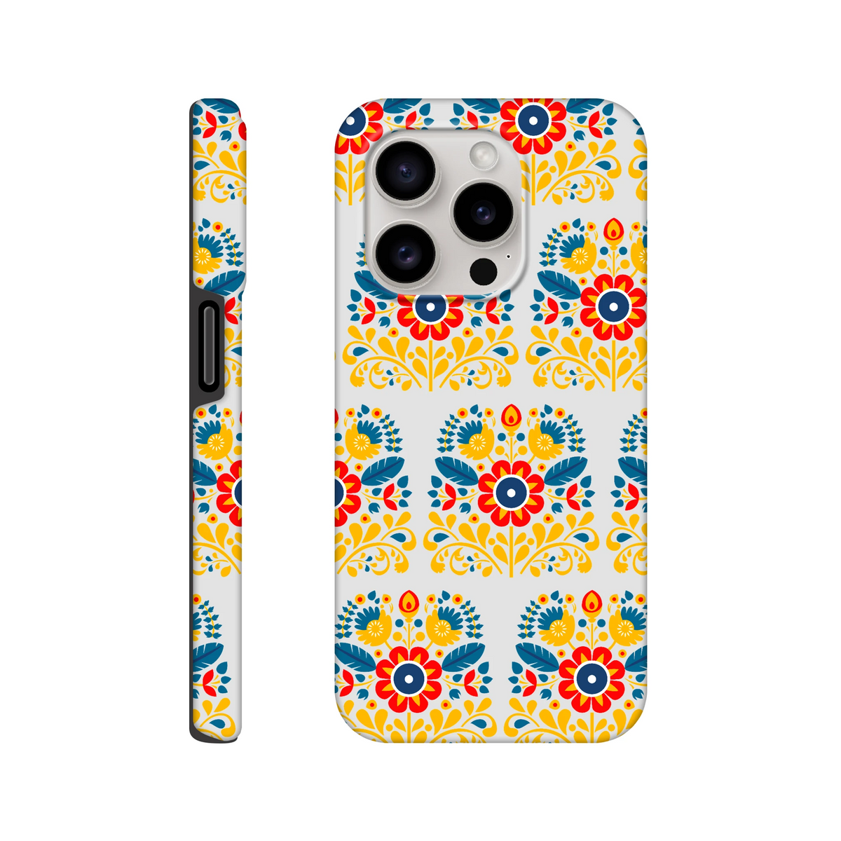 Floral tough protective case with wraparound print on back and sides and dual-layer glossy finish for iPhone 16/15/14/13