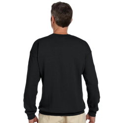 Back view of a man wearing a black retro comic graphic jumper for men with relaxed streetwear fit.