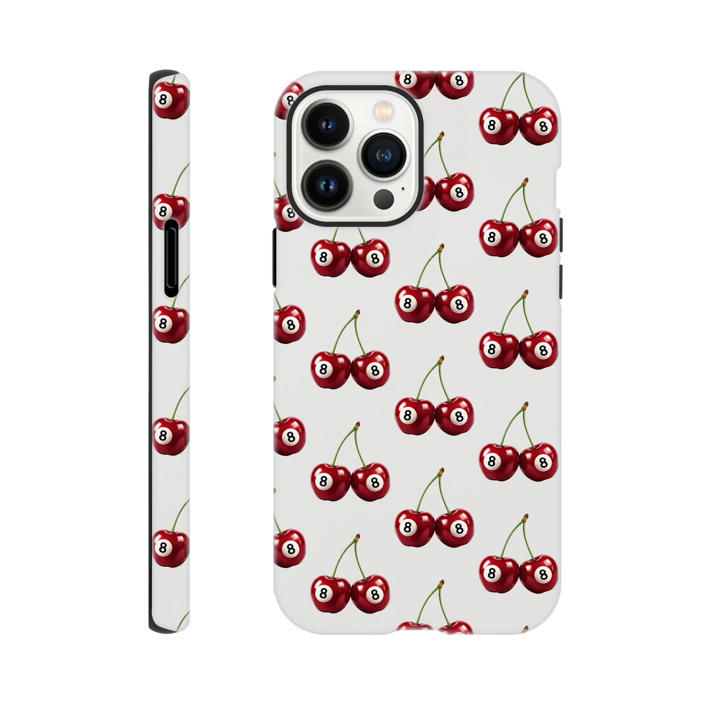 Lucky Cherries two-layer tough protective phone case with wraparound cherry print for iPhone 16/15/14/13