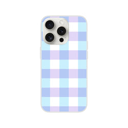 Blue gingham pastel checkered iPhone case for iPhone 13–16 with slim flexible shell and vibrant print