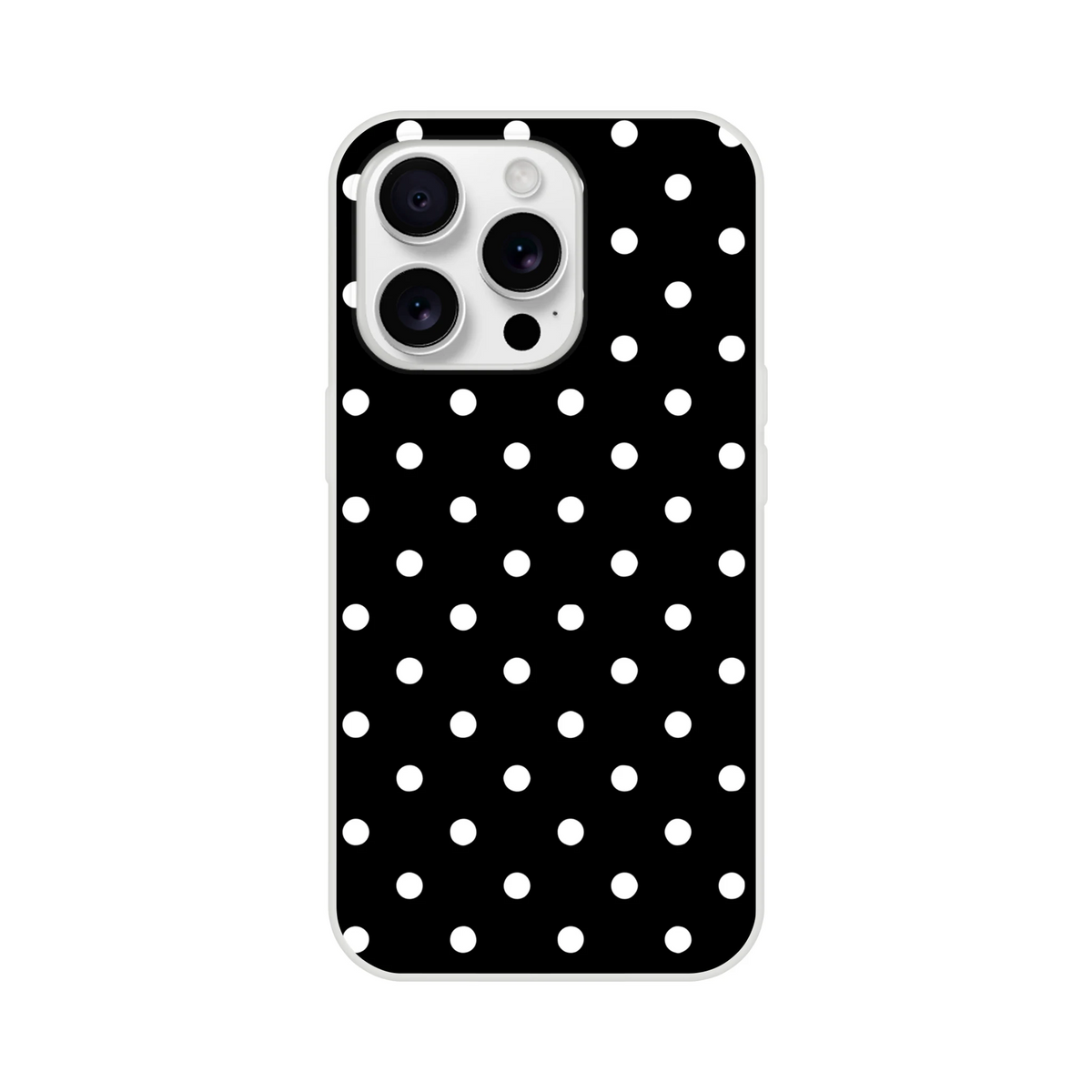 Vintage black and white polka dot iPhone case. Slim matte TPU phone cover with impact absorption for iPhone 13-16 series.