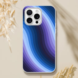 Blue Retro Wave iPhone Case 13-16 with abstract Y2K swirl, slim matte protection.