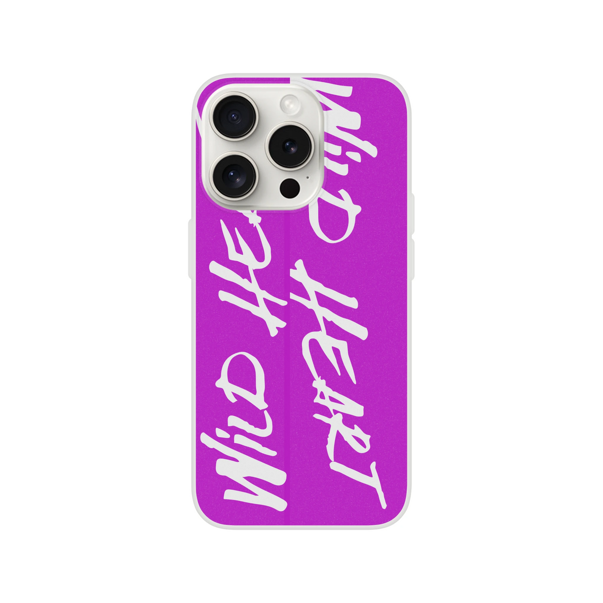 Purple iPhone case for 13-16 with white handwritten slogan Believe In Yourself on a matte finish.