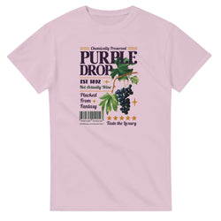 Grapes women's graphic T-shirt in pink cotton blend with grape bunch illustration.