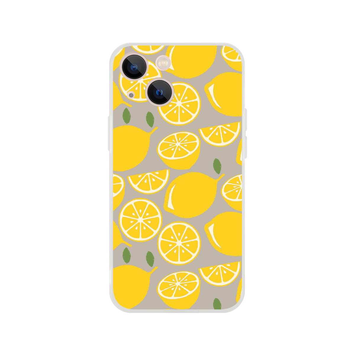 Cute lemon fruit iPhone case for iPhone 13-16 with yellow lemon slices on a gray background.