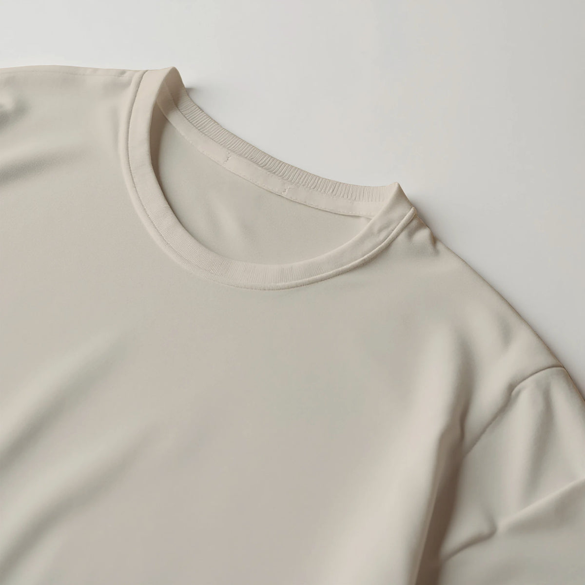 Beige Paradise women's graphic T-shirt, soft cotton blend, crew neck close-up.
