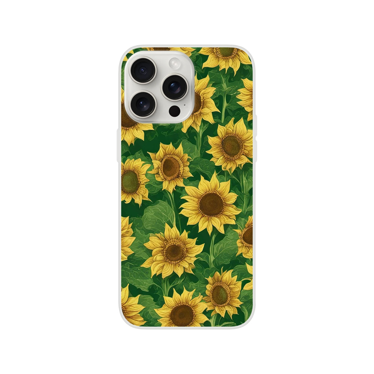 Sunflower print iPhone case for 13-16, slim matte finish, lightweight floral botanical cover