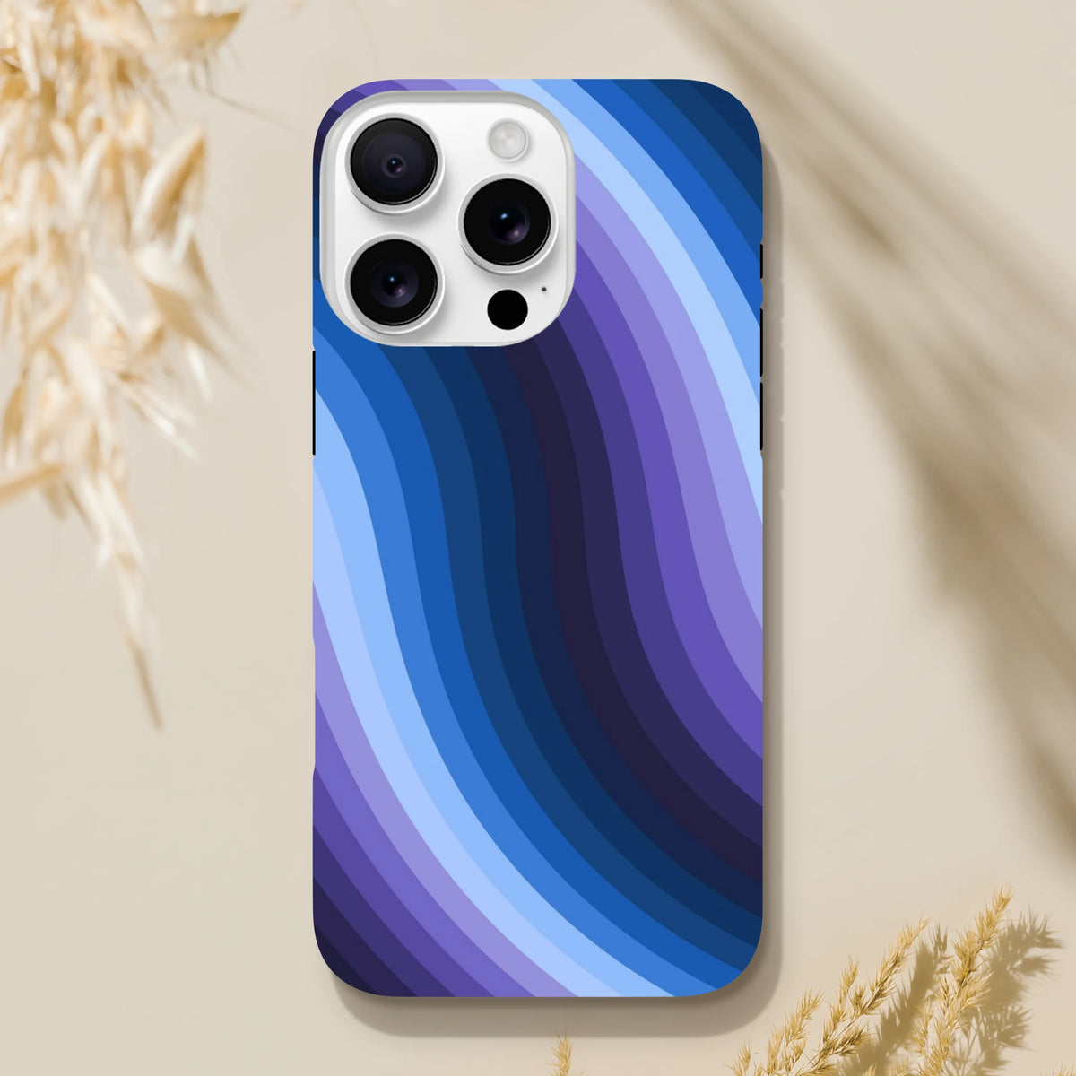 Blue retro wave Y2K wavy stripe tough iPhone case with gradient stripes and reinforced guard rails for impact protection.