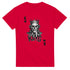 Red men's graphic T-shirt featuring a crowned skull and bold KING lettering.