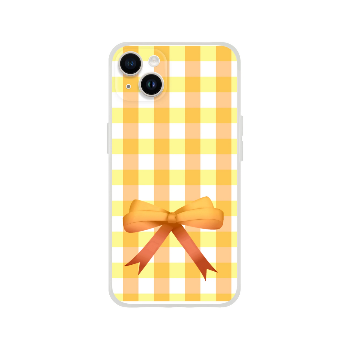 Yellow gingham bow iPhone case for iPhone 13–15, with a cute coquette aesthetic.