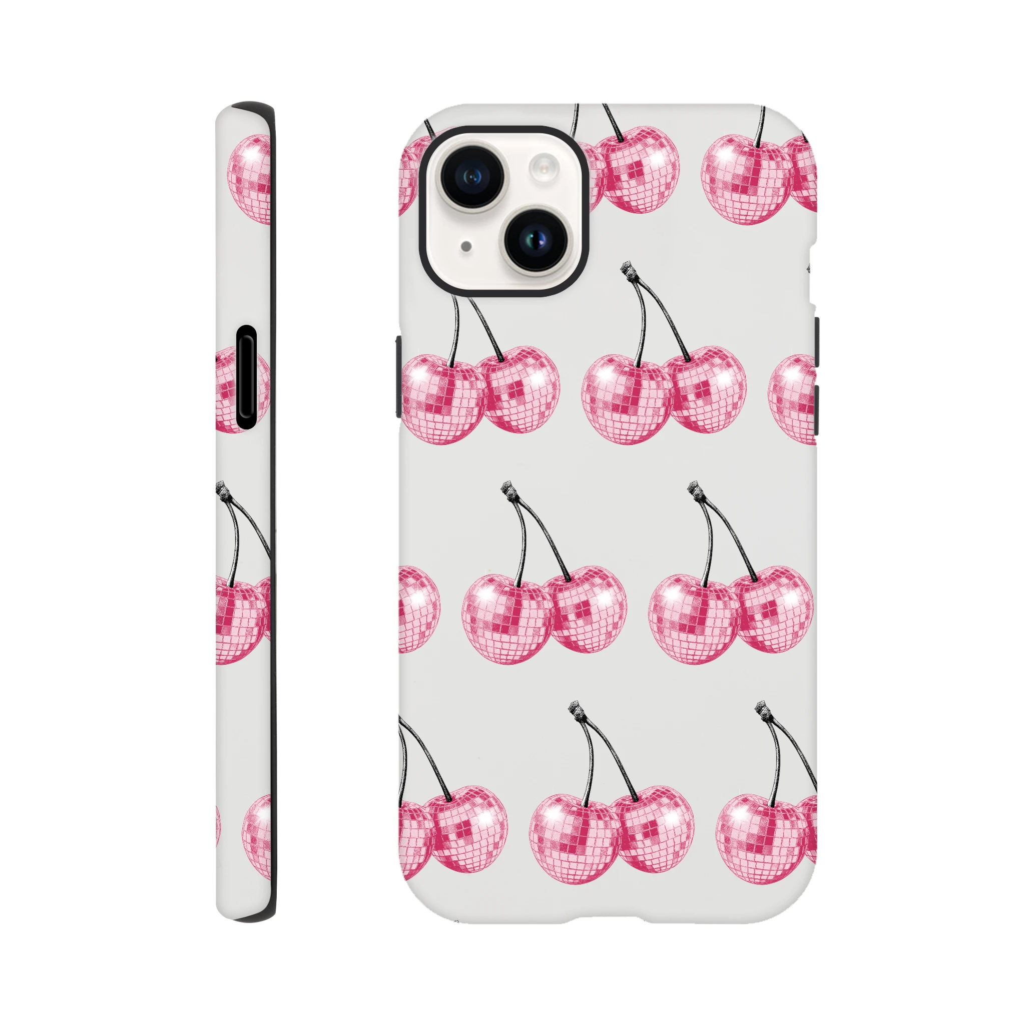 Glitter ball cherries iPhone case with dual-layer protection and wraparound print for iPhone 16, 15, 14, 13
