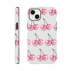 Glitter ball cherries iPhone case with dual-layer protection and wraparound print for iPhone 16, 15, 14, 13