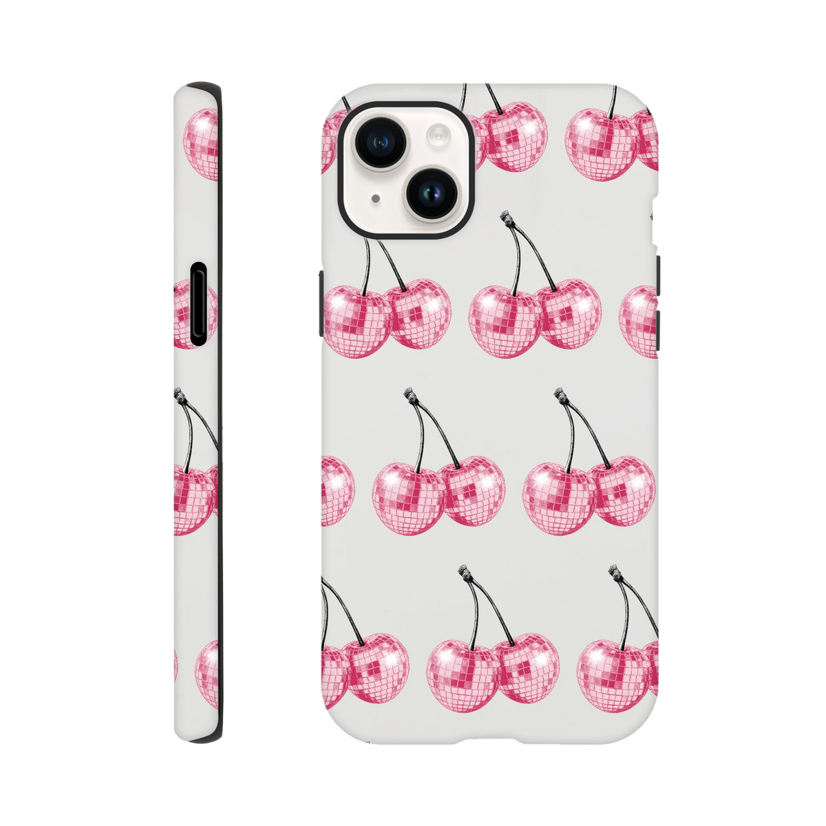 Glitter ball cherries iPhone case with dual-layer protection and wraparound print for iPhone 16, 15, 14, 13