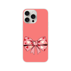 Pink and cream bow iPhone case with heart pattern, Coquette aesthetic, for iPhone 13-16.