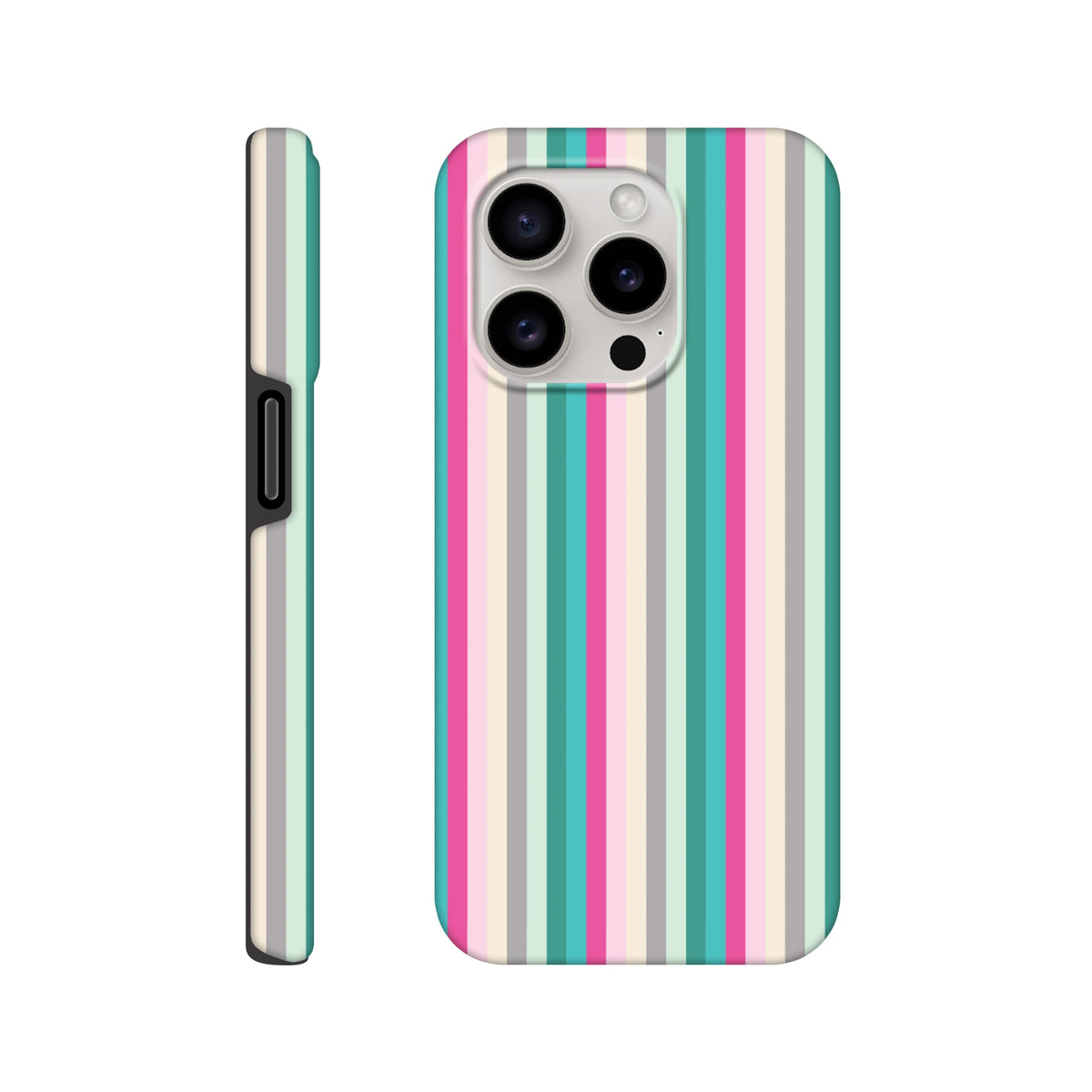 Retro pink aqua and grey vertical stripe tough iPhone case with street-ready protection and city aesthetic.
