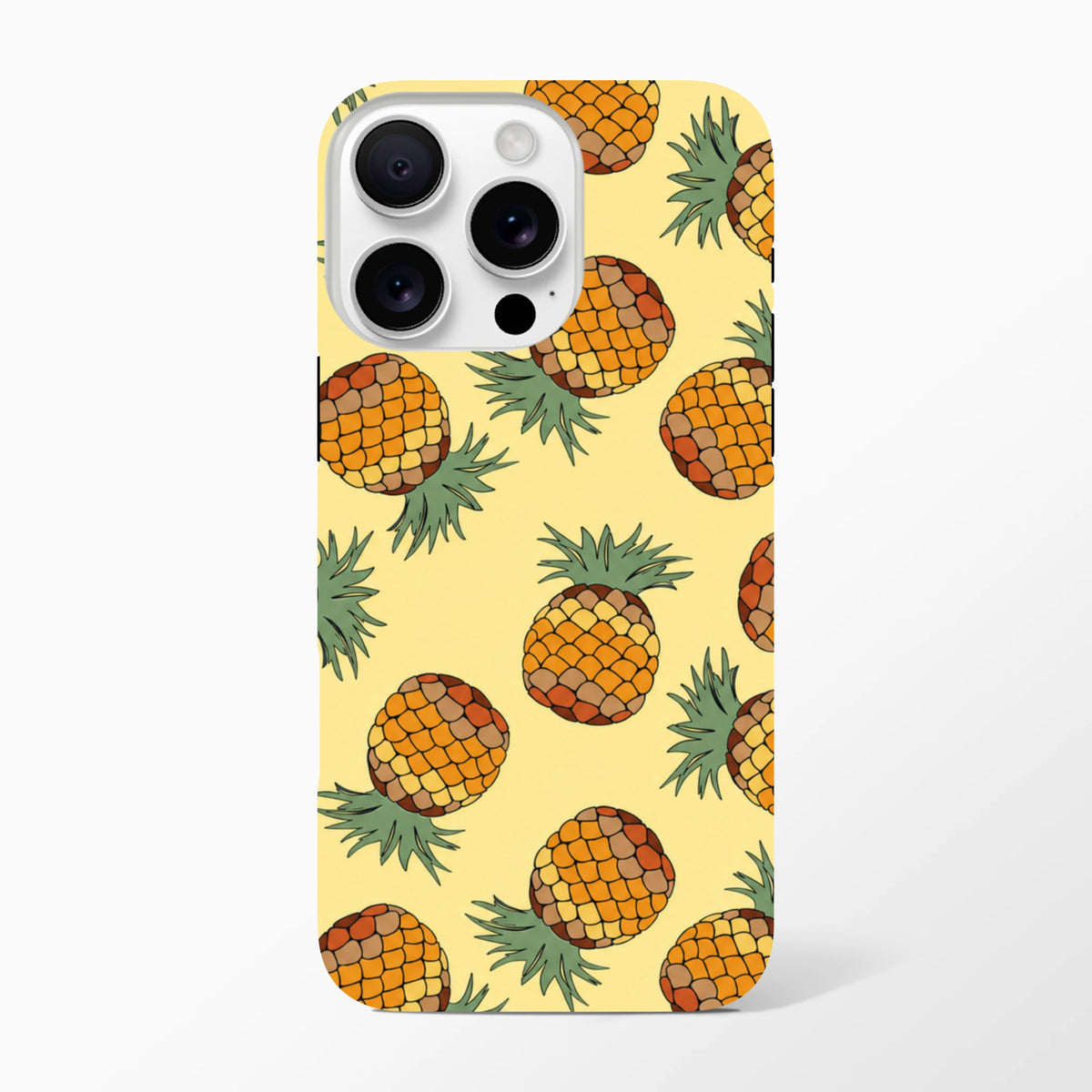 Yellow pineapple pattern tough iPhone case with tropical print for impact protection and street-style aesthetics.