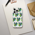 Chill Dog slim iPhone case with frost-clear texture and repeating colorful dogs in sunglasses and popsicles.