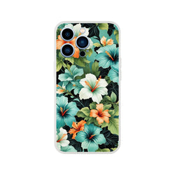 Tropical hibiscus floral iPhone case for 13-16, slim matte shell, Hawaiian design.