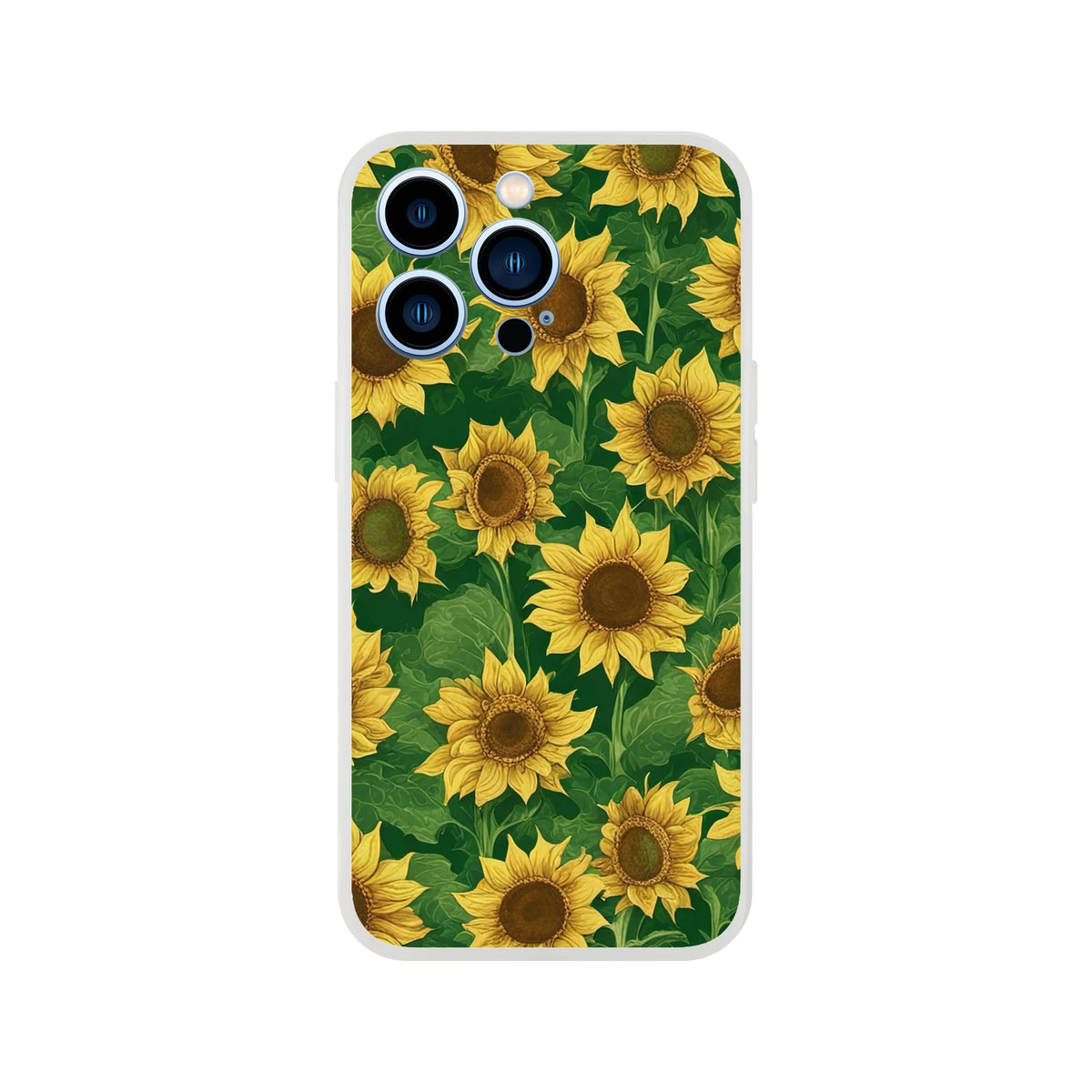 Sunflower print iPhone case for 13-16 with cute floral botanical design, slim matte finish.