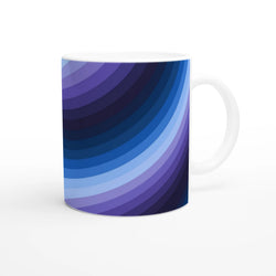 Blue Retro Wave Mug with abstract Y2K swirl ceramic coffee cup design.