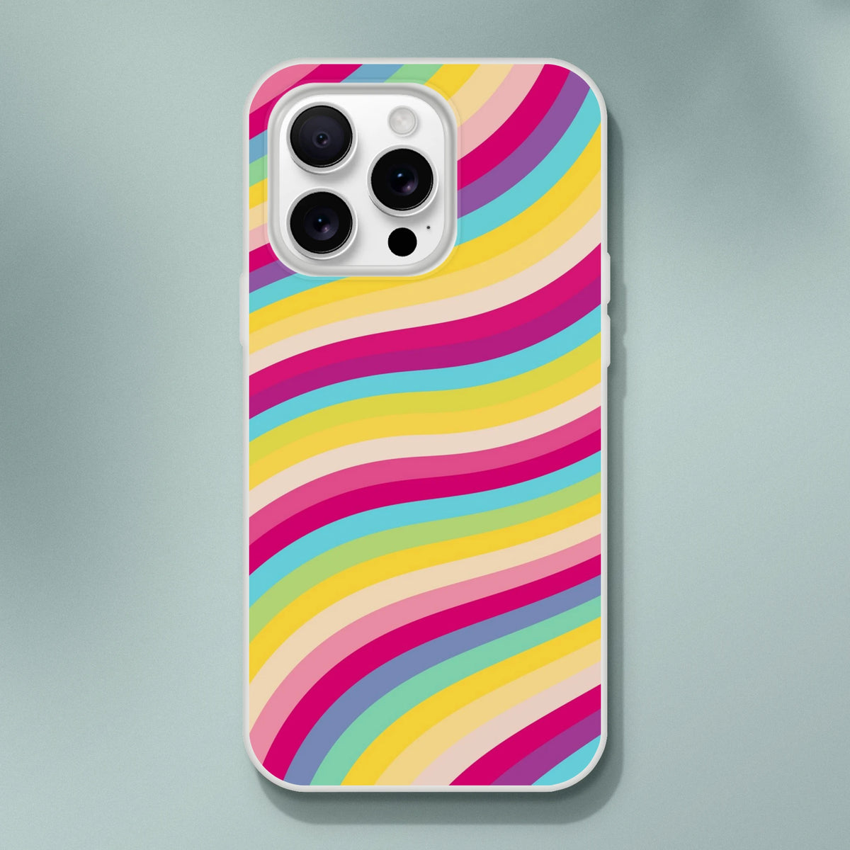 Groovy Rainbow Wave iPhone Case for iPhone 13-16 with a slim matte finish and retro Y2K rainbow design.
