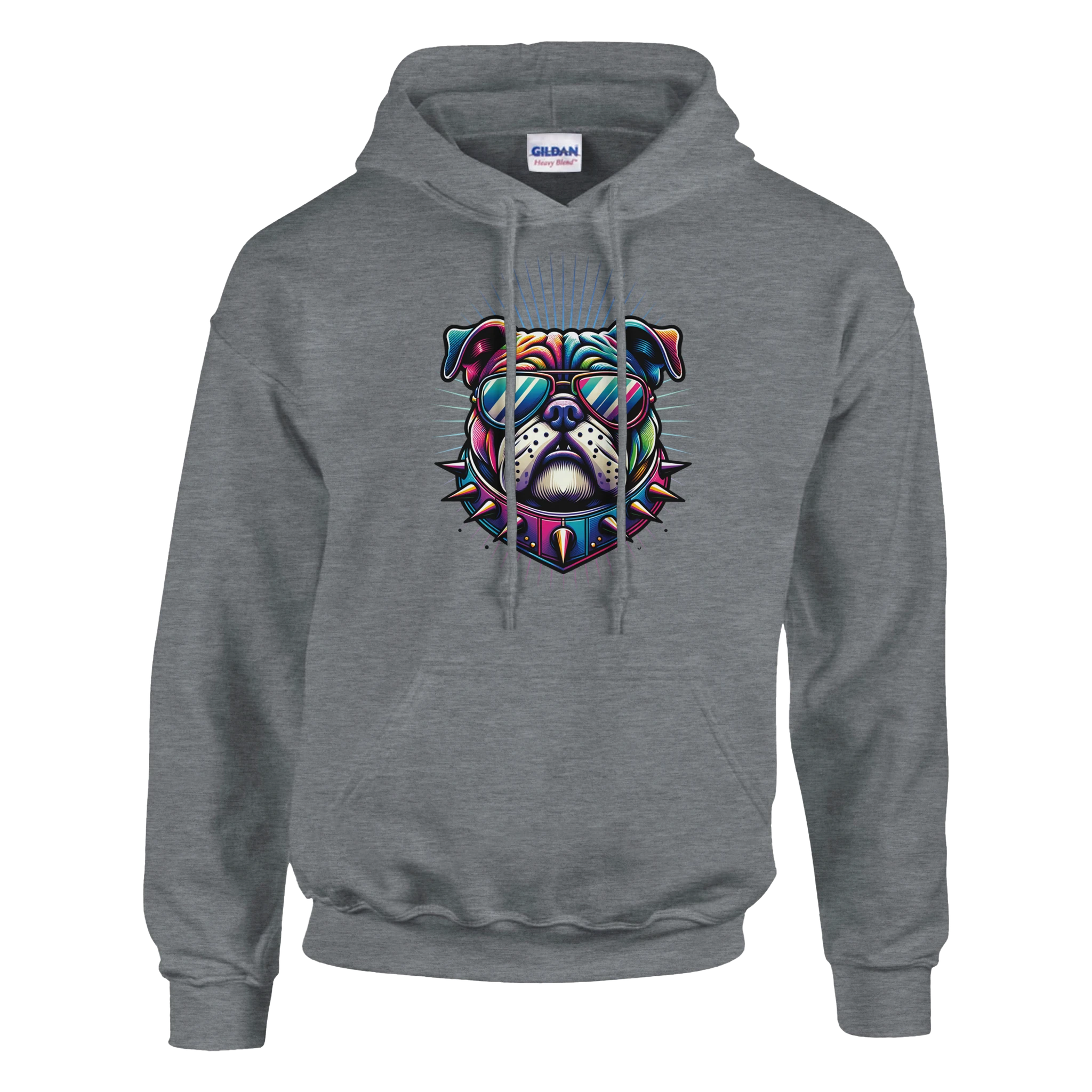 British Bulldog Jumper Men's Graphic Hoodie in gray 50/50 cotton-poly with a colorful bulldog graphic