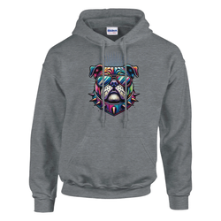 British Bulldog Jumper Men's Graphic Hoodie in gray 50/50 cotton-poly with a colorful bulldog graphic