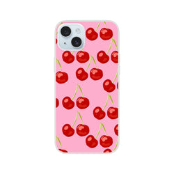 Pink cherry-pattern iPhone case for 13-16, slim matte shell with a cute coquette aesthetic.