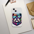 Transparent iPhone case with a vibrant bulldog graphic wearing neon sunglasses and a spiked collar.