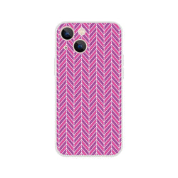 Pink herringbone geometric iPhone case with slim frosty transparent TPU design for models 13-16. Shock-absorbing phone cover.