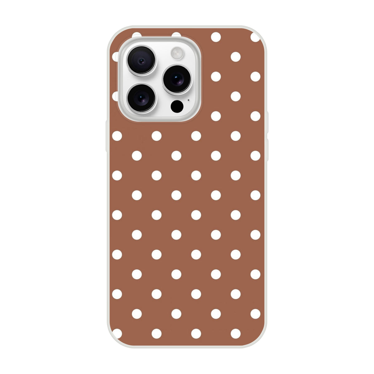 Retro brown and white polka dot iPhone case with matte finish and shock-absorbing TPU protection for iPhone 13-16.