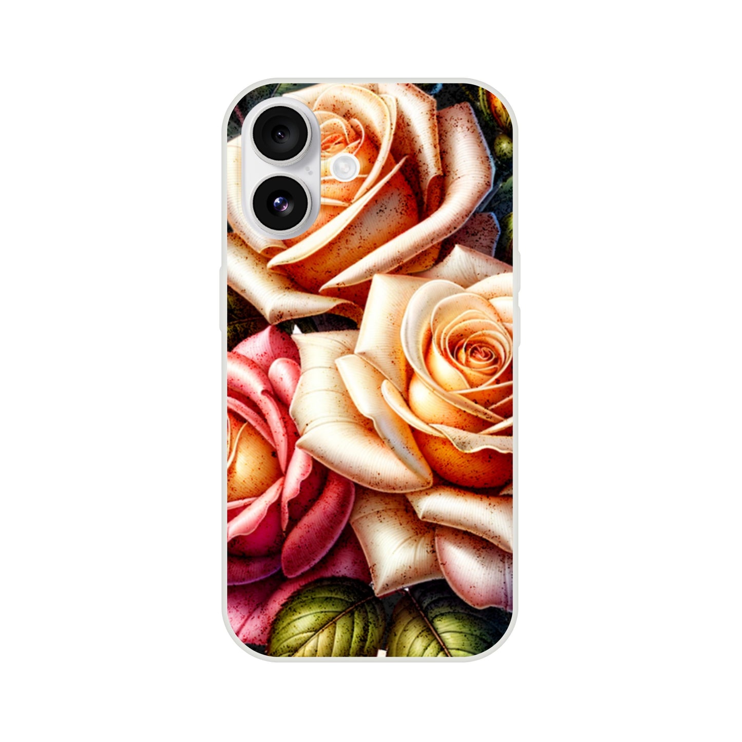 iPhone case with a design of pink and orange roses on a white background 8