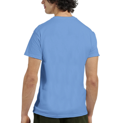 Back view of a person wearing the Pop Art Women Graphic T-Shirt for Men in blue, colourful retro streetwear.
