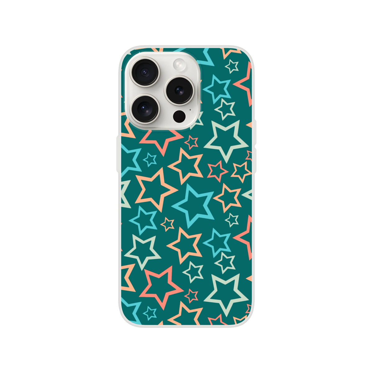 Retro multicolour star iPhone case for 13-16 with Y2K aesthetic star print and everyday protection.
