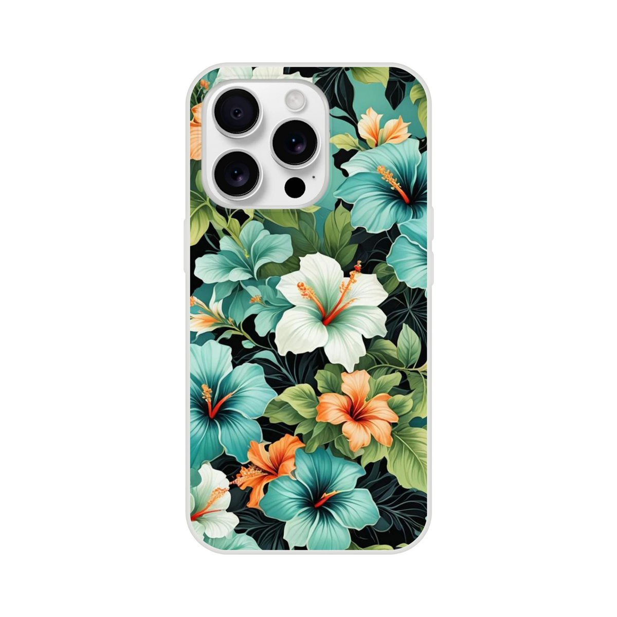 Tropical hibiscus floral iPhone case for 13-16 with a Hawaii-inspired print.