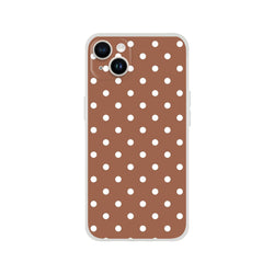 Retro brown and white polka dot iPhone case with matte finish and shock-absorbing TPU protection for models 13-16.