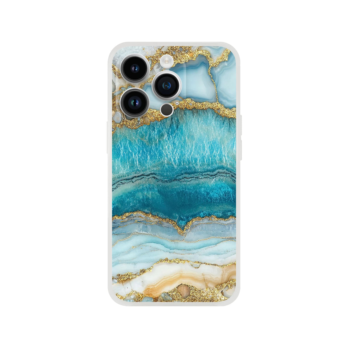 Blue & Gold Marble iPhone Case (13–16) Luxury Ocean Agate with slim profile and shock-absorbing protection.